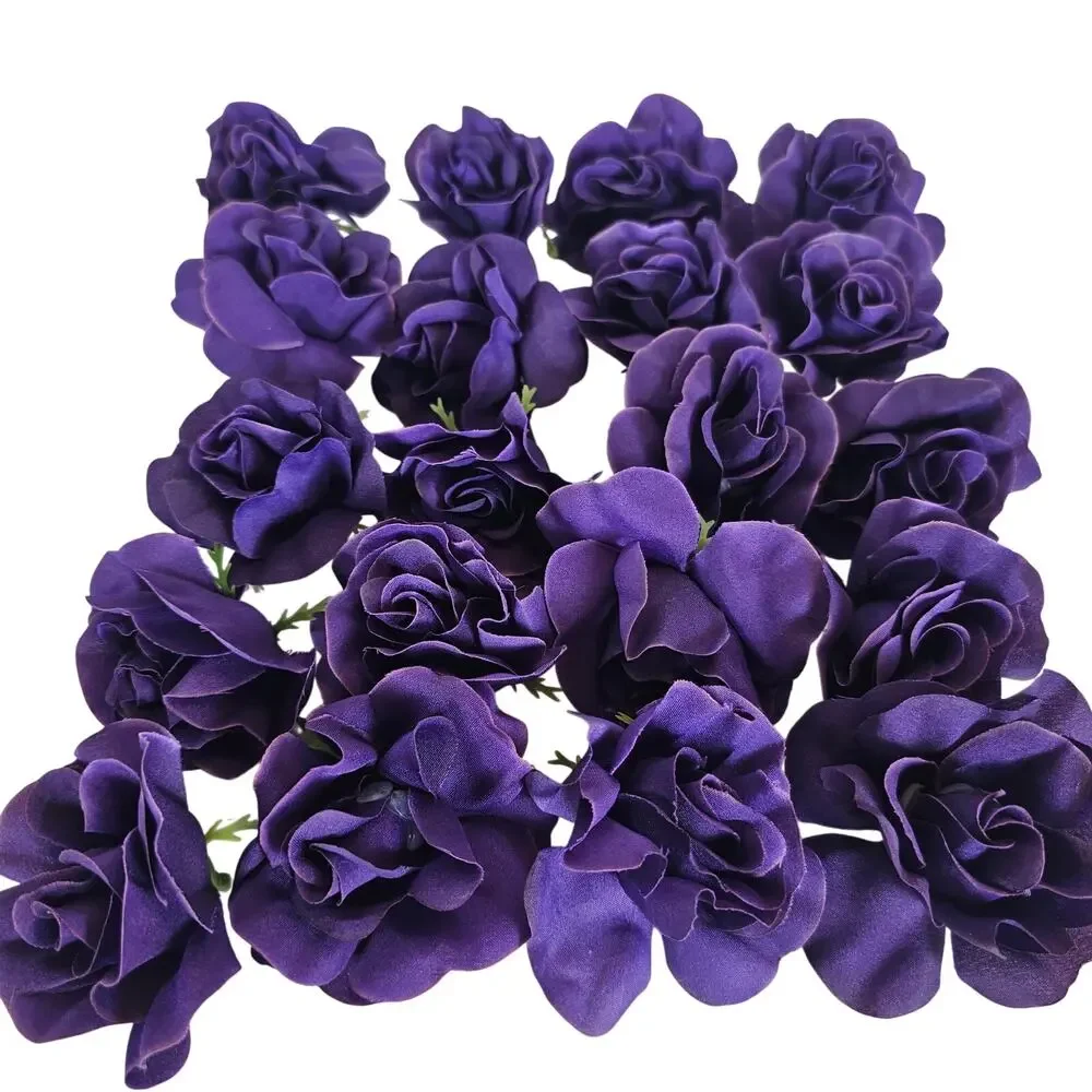 25 Purple Silk Rose Heads Stemless Wedding Floral Craft DIY Wreaths 2.5in